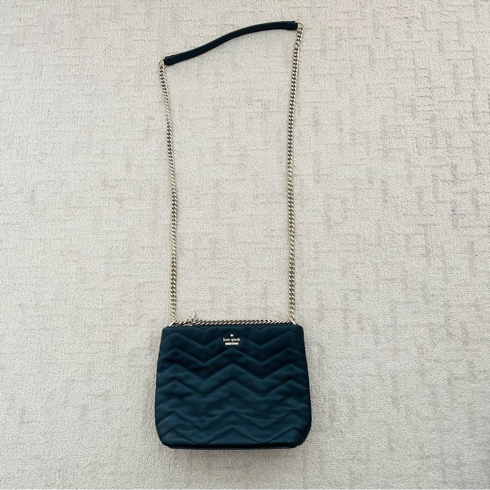 Kate Spade Reese Park Ellery Chevron Convertible Bag Black Leather Gold Chain